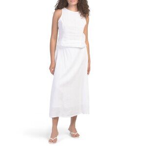 RACHEL ZOE Brilliant White Linen Solid Smocked Back Tank Top And Skirt Set